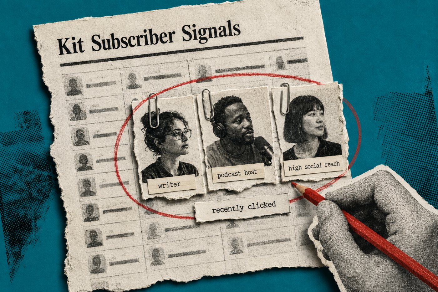 Kit Subscriber Signals’ta meslek, sosyal erişim ve e-posta etkileşimiyle oluşturulan odaklı abone segmenti