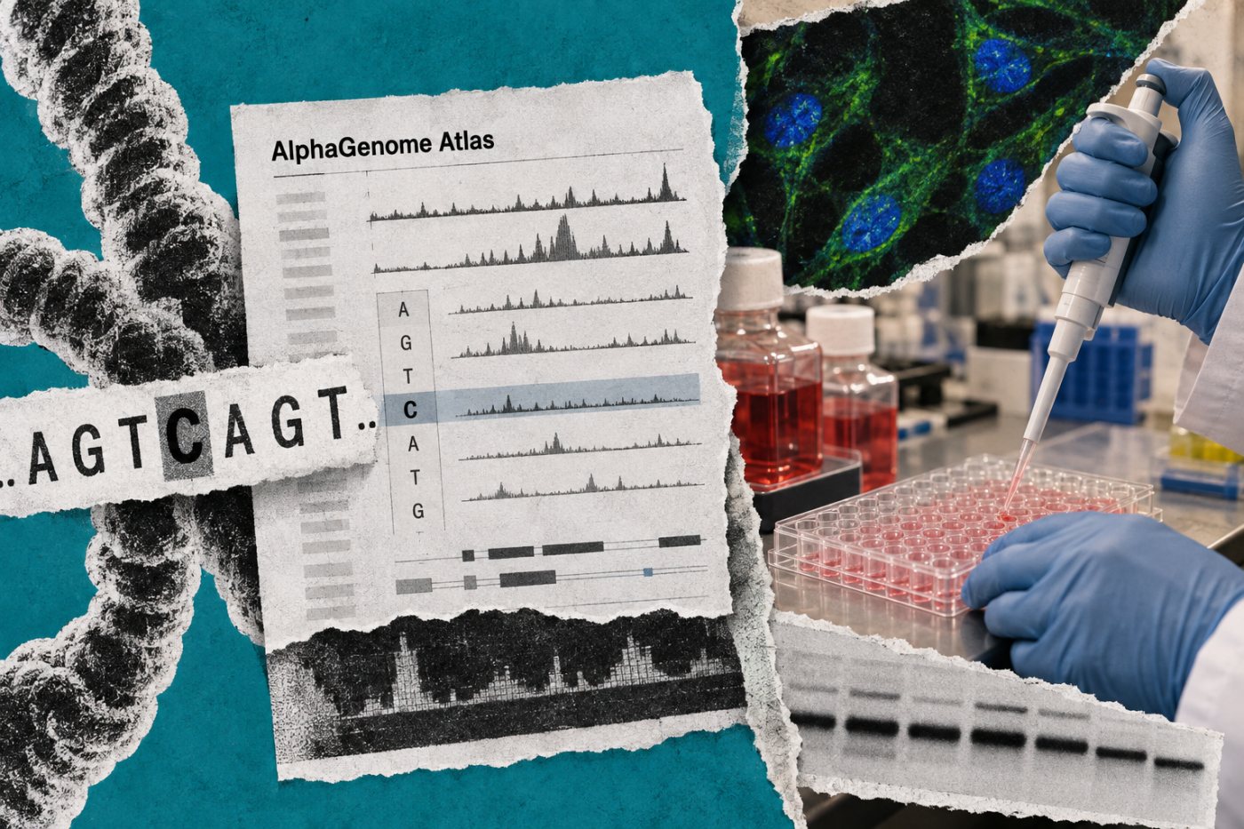 انتقال متغير مرتفع الأولوية من ترتيب AlphaGenome Atlas إلى تحقق وظيفي مستقل في المختبر.