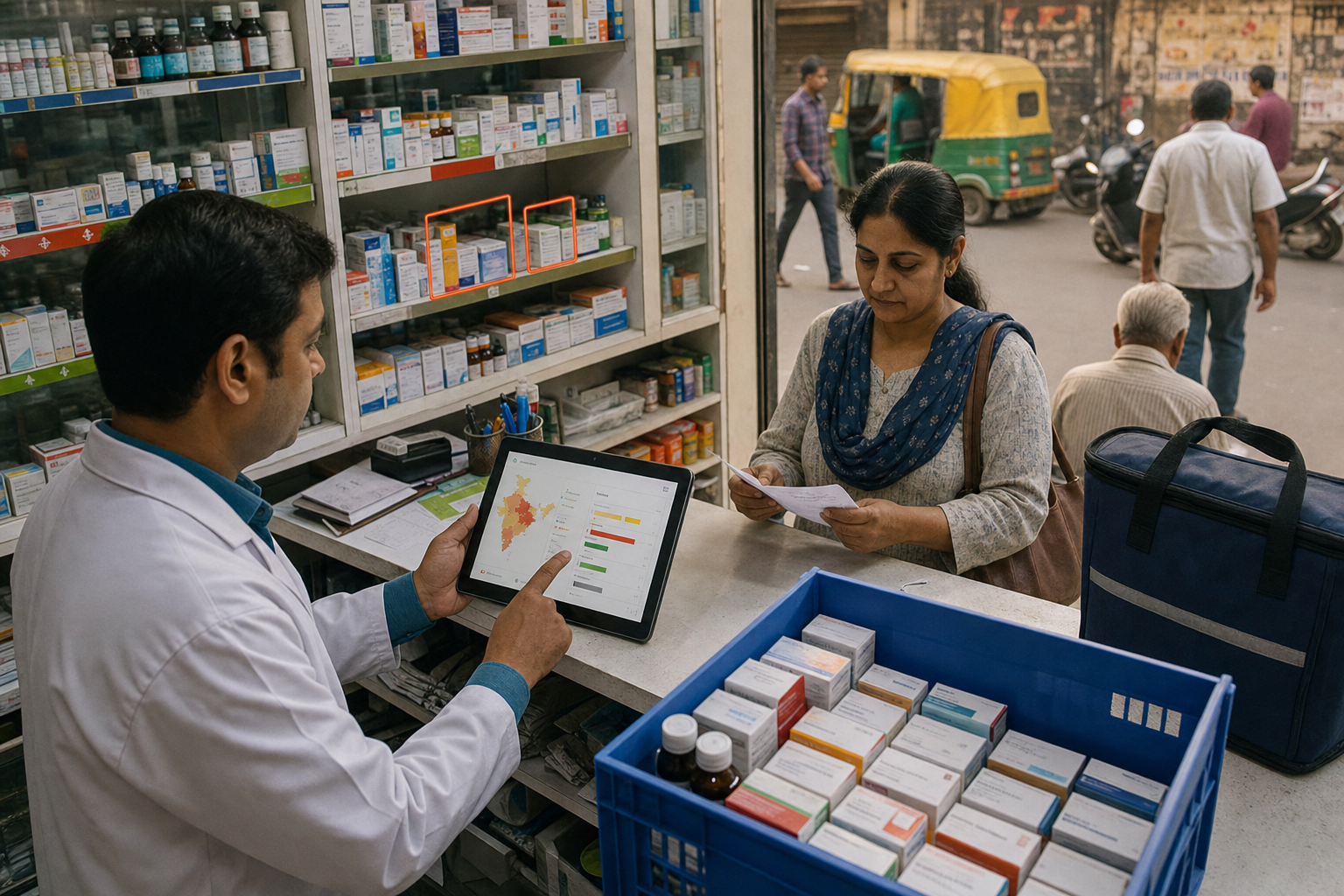 Pharmacist using neighbourhood demand data to replenish medicines and reduce stock-outs