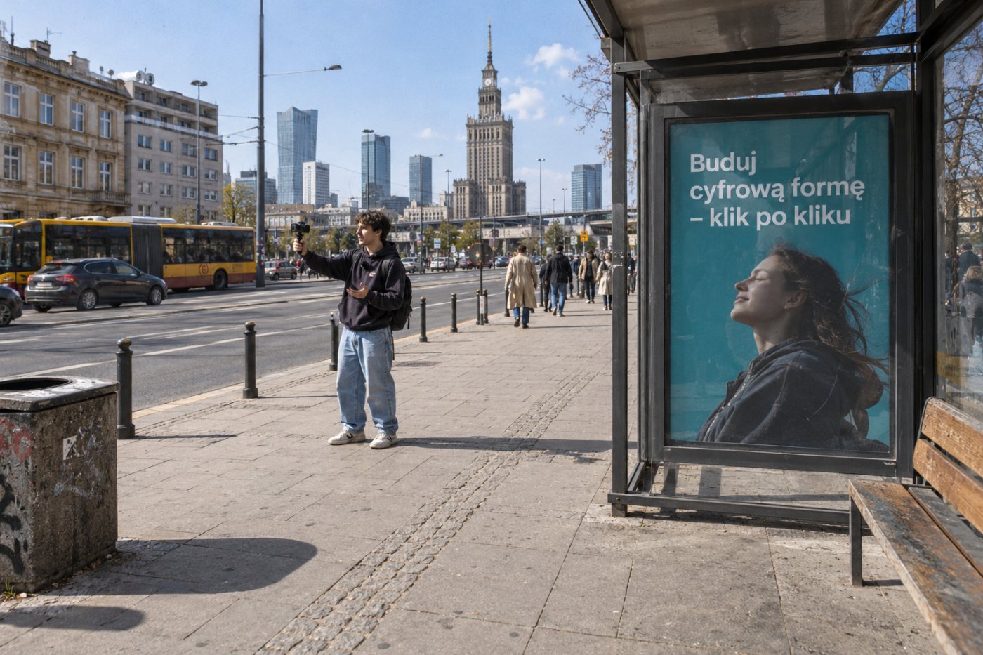 Twórca przygotowuje materiał o zawodach cyfrowych w ramach jednej z odsłon kampanii „Buduj cyfrową formę – klik po kliku”.