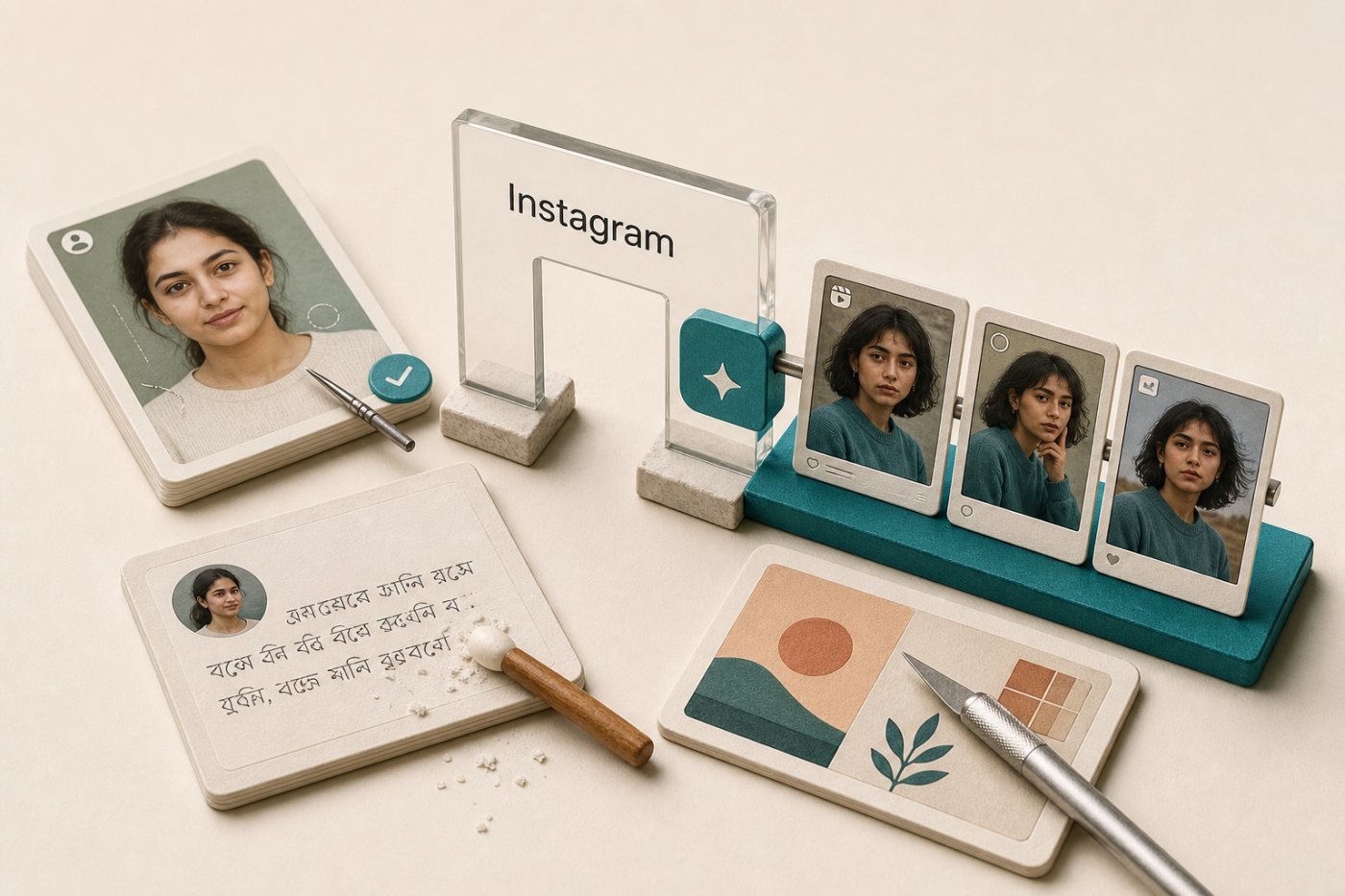 Profile photo, recurring synthetic character, AI-polished caption ও AI-edited graphic-এর label সিদ্ধান্ত