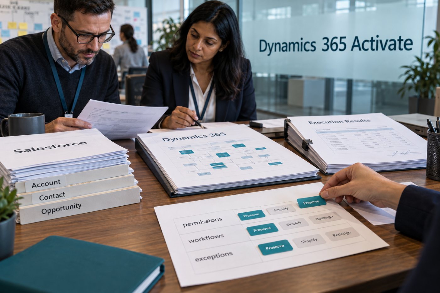 Activate migration results are reconciled while business owners validate workflows, permissions and exceptions.