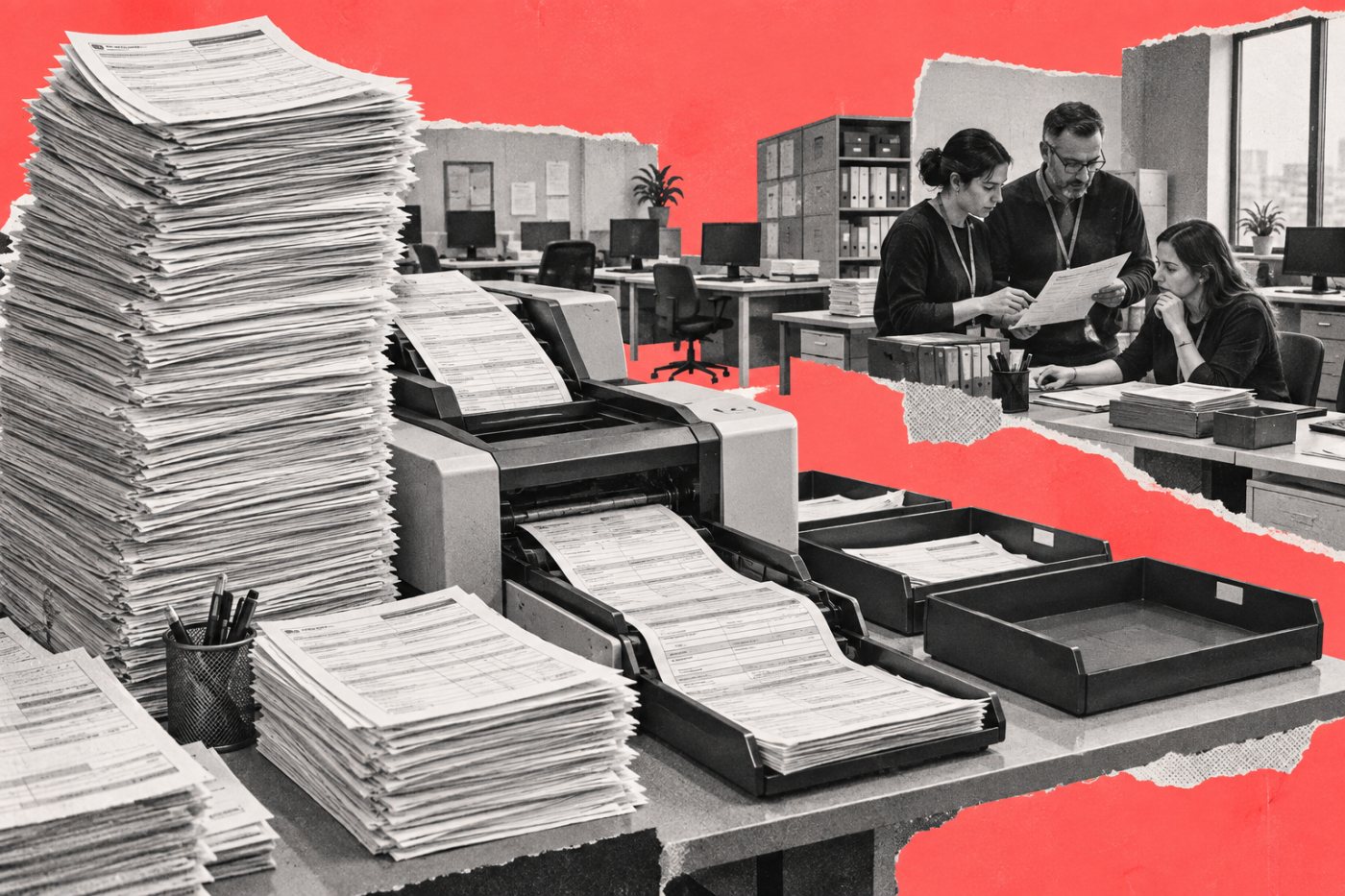 Otomatik kayıt ve belge işlemleri rutin ofis görevlerini azaltırken çalışanlar istisnaları denetliyor.