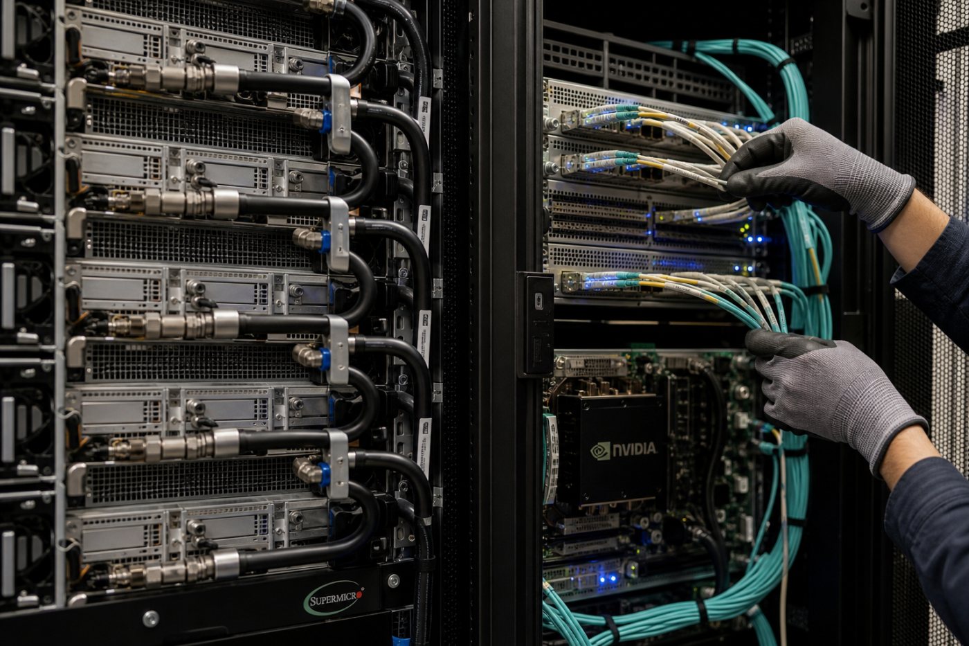 توزيع طبقات الحوسبة والشبكات والتسريع بين Supermicro وCisco وNVIDIA داخل مركز بيانات للذكاء الاصطناعي.
