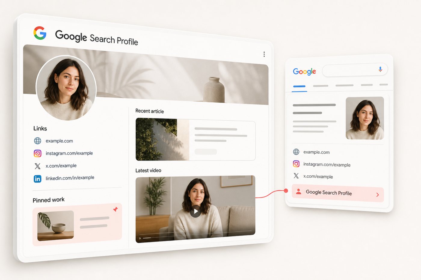 Search Profile tập hợp nội dung và bổ sung ảnh, bài đăng cùng liên kết cho Knowledge Panel.