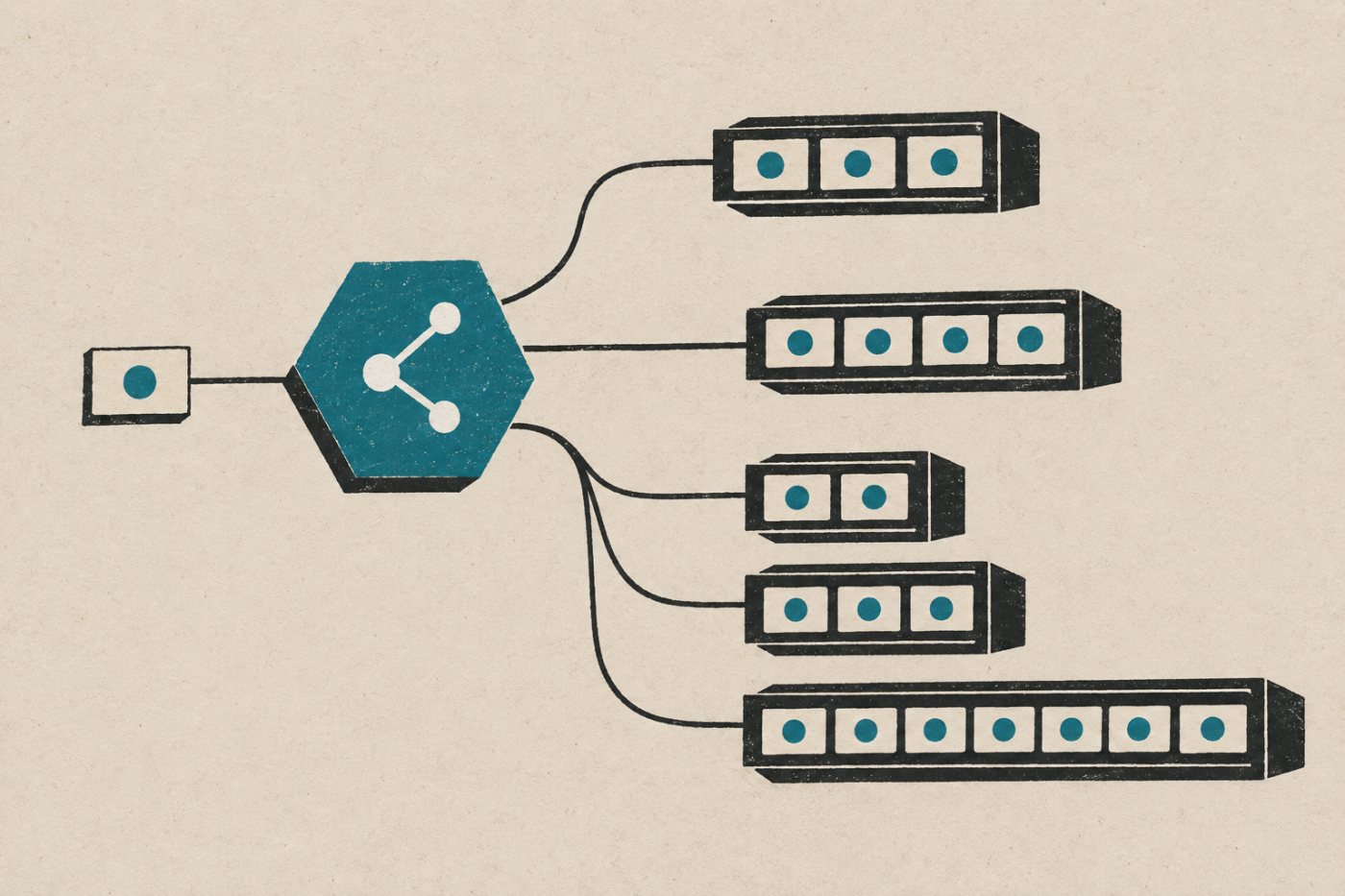 Обменник RabbitMQ направляет сообщение в разные очереди и поток по правилам привязки.