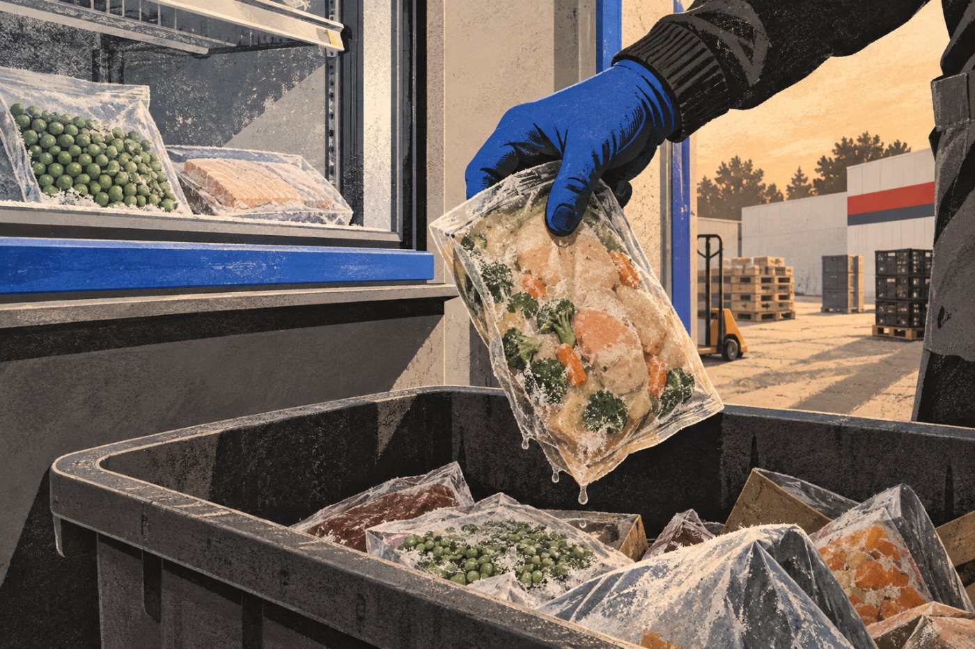 Prancūzijos „Intermarché“ parduotuvėje iš prekybos pašalinami dėl šaldymo sutrikimo sušilę produktai.