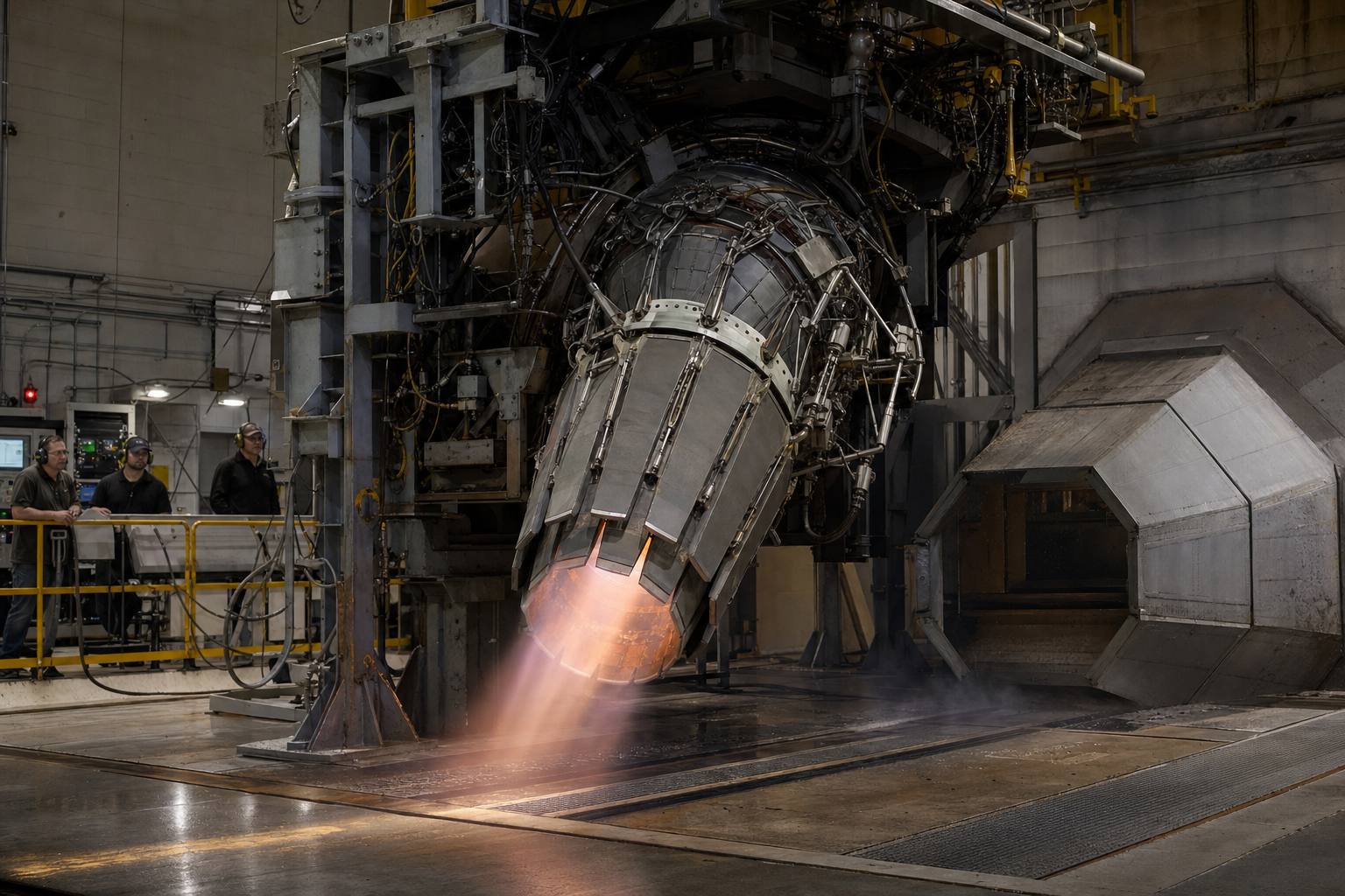 Shield AI X-BAT propulsion system undergoing ground testing after integration of the F110 engine and thrust-vectoring nozzle.