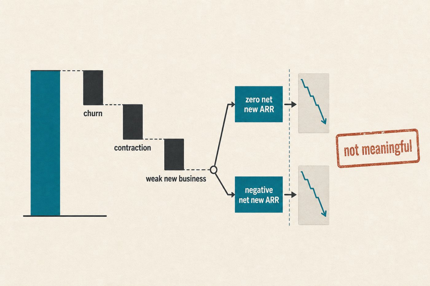 Cash burn continues while zero or negative net new ARR makes burn multiple undefined or misleading.