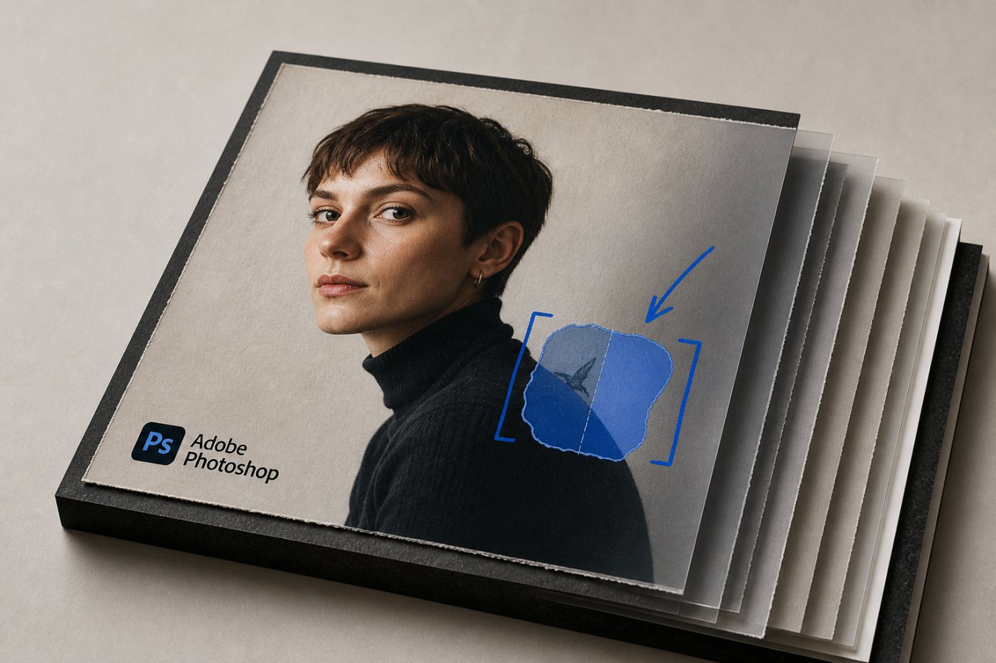 Eine Maske begrenzt die KI-Korrektur in Photoshop auf einen ausgewählten Bildbereich.