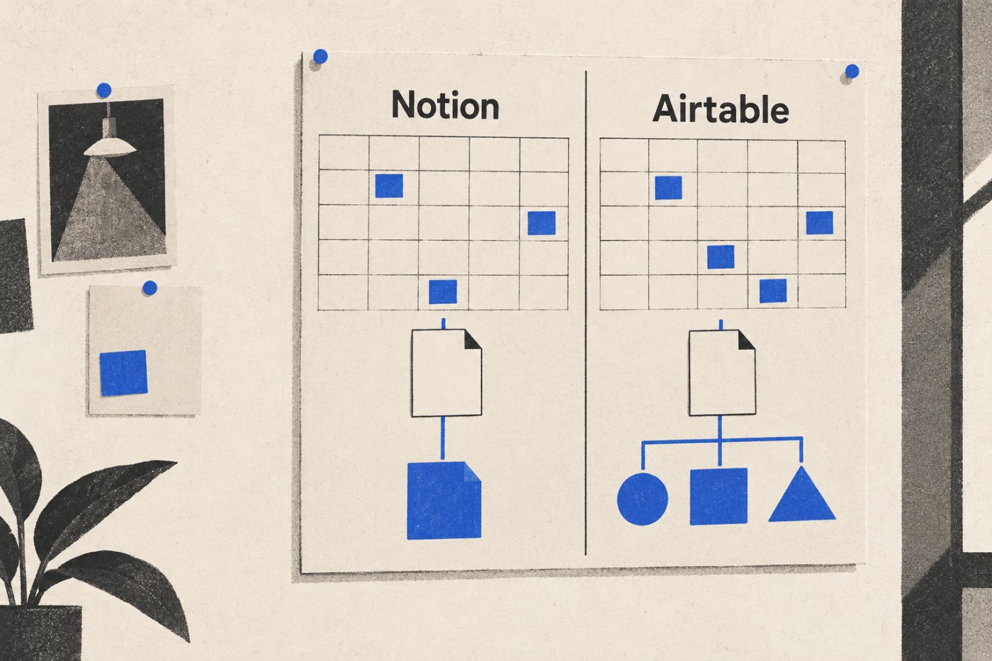„Notion“ dokumentų eiga ir „Airtable“ susietų įrašų eiga turinio kalendoriuje