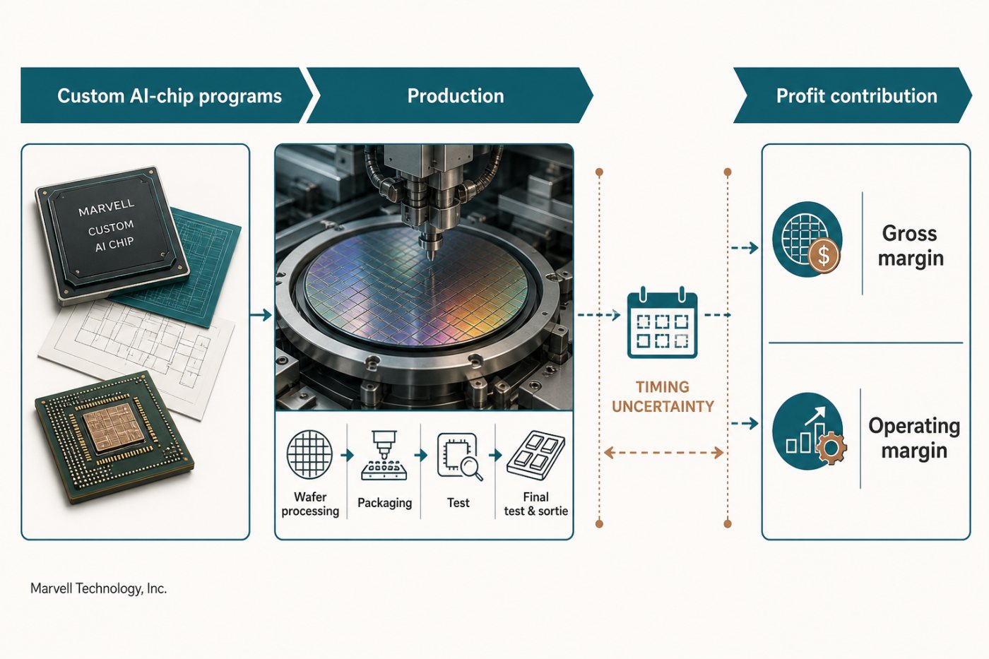 Investidores avaliam quando os programas de chips de IA da Marvell produzirão receita adicional.