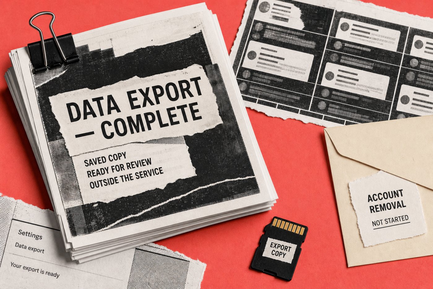 A Character.AI data export is saved before account removal begins.