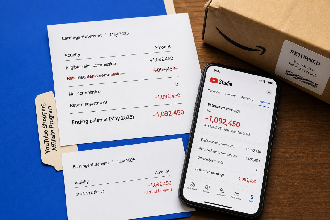 Hoa hồng từ sản phẩm Amazon bị khấu trừ khỏi số dư YouTube Shopping sau khi người mua hoàn hàng.