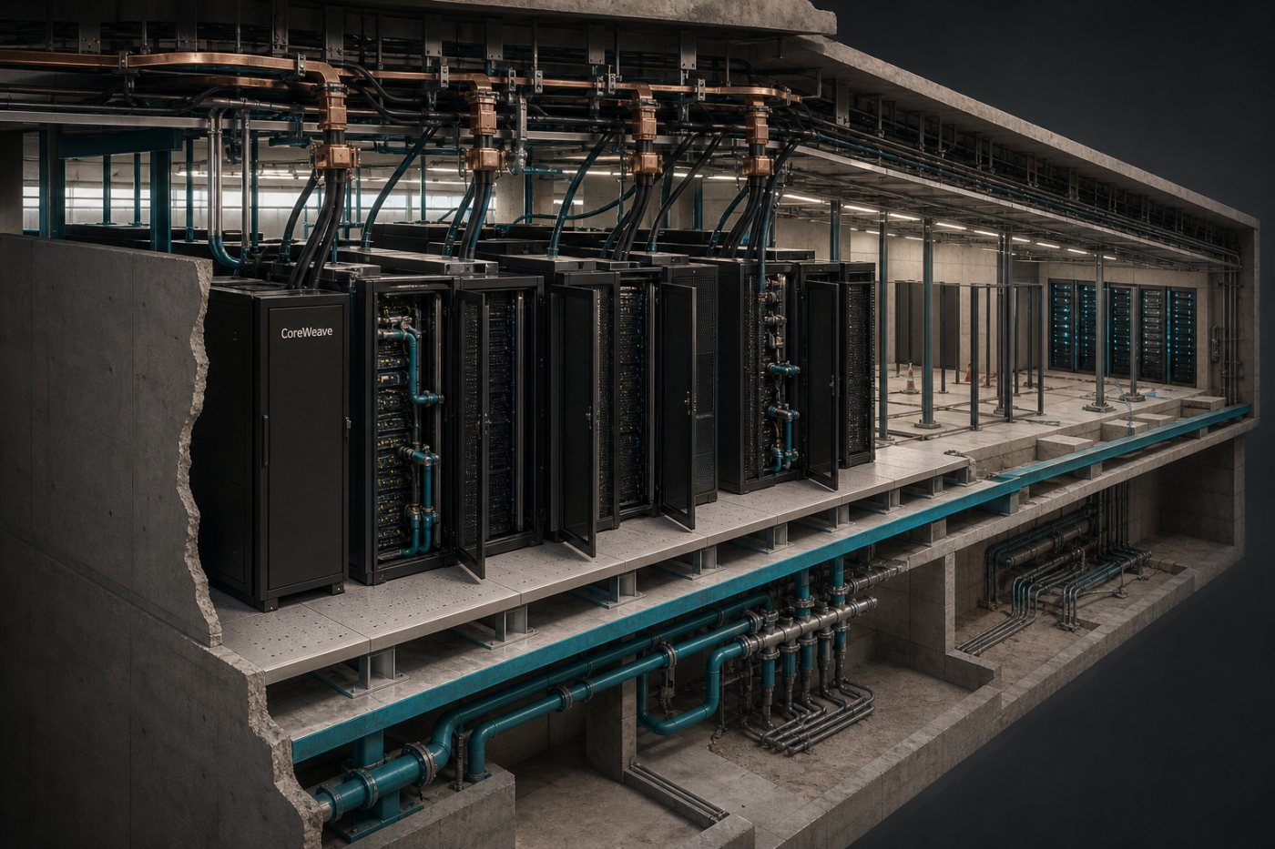 CoreWeave instala capacidad informática, energía y refrigeración antes de activar los servicios contratados.