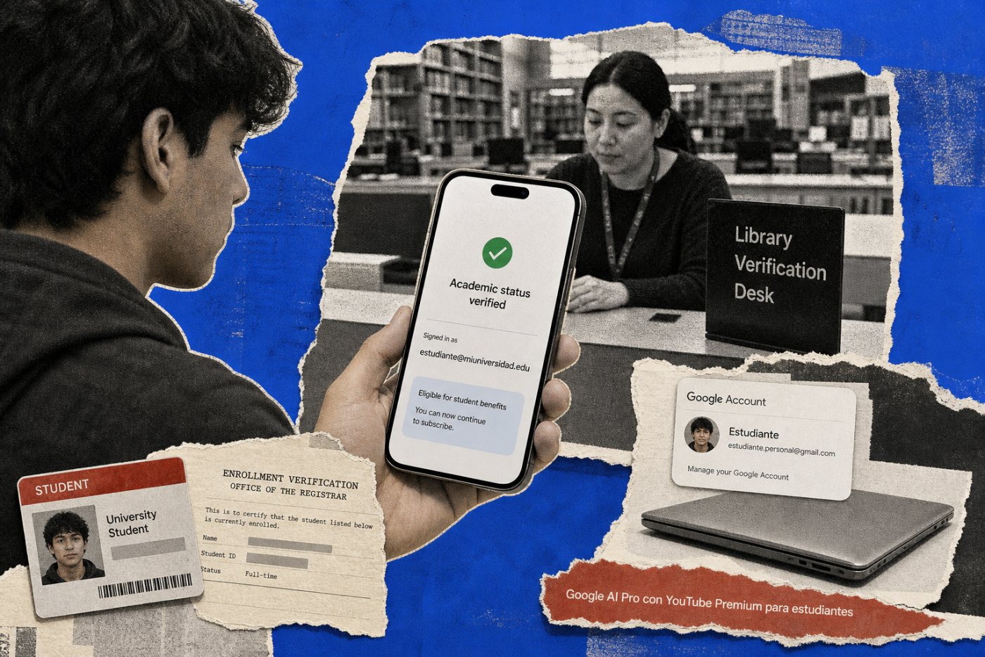 Estudiante universitario completa la verificación de SheerID exigida para conservar el paquete de Google AI Pro y YouTube Premium.