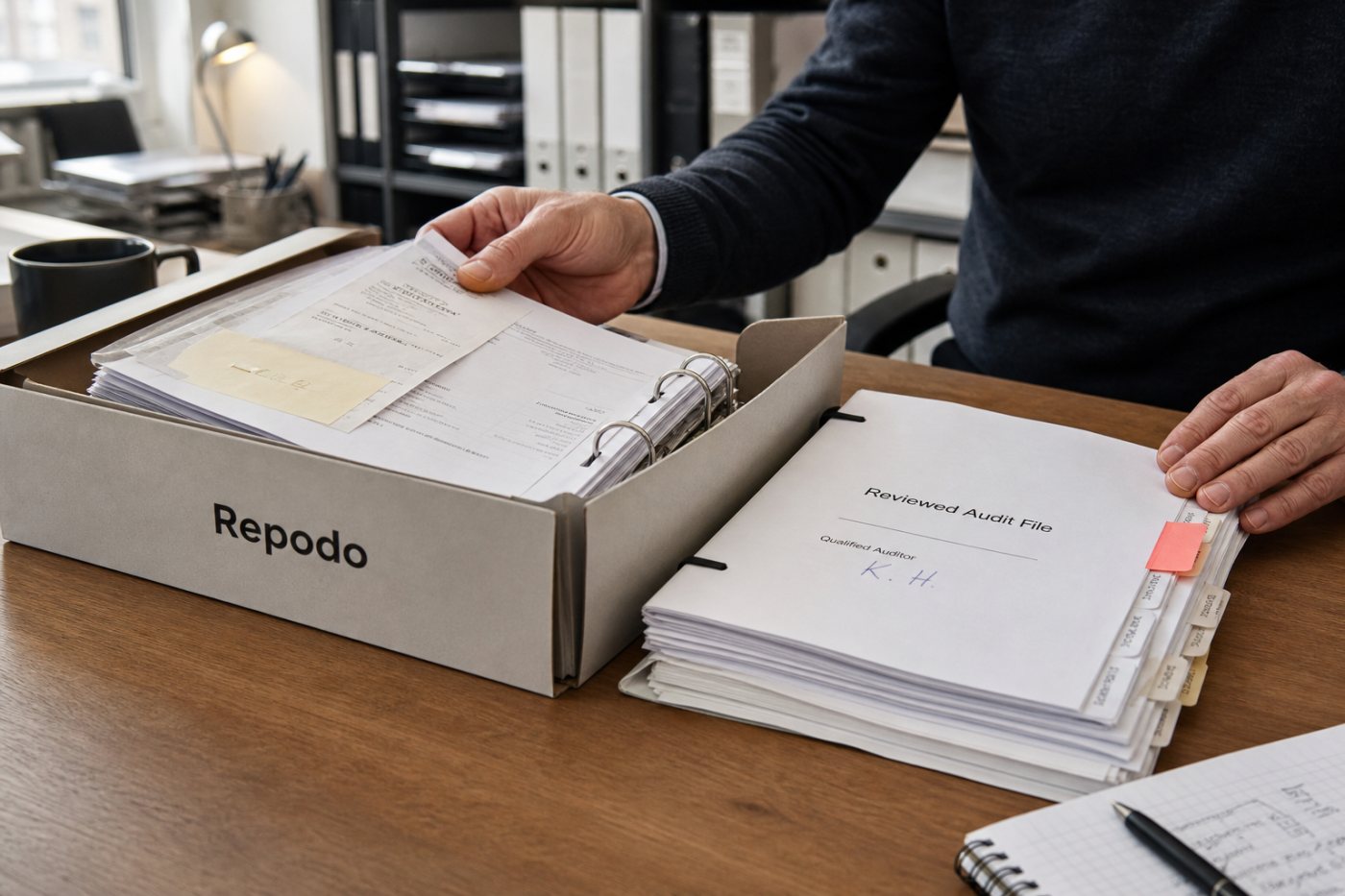 Repodo receives business records and delivers a regulated audit engagement rather than a standalone software licence.