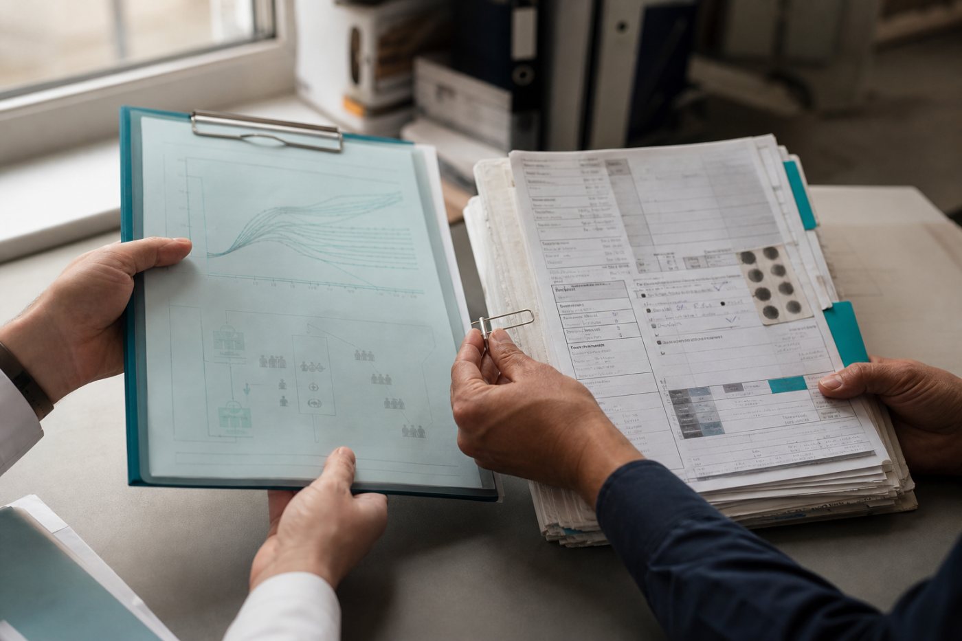 A virtual-trial forecast is compared with observed patient outcomes from a completed clinical study.