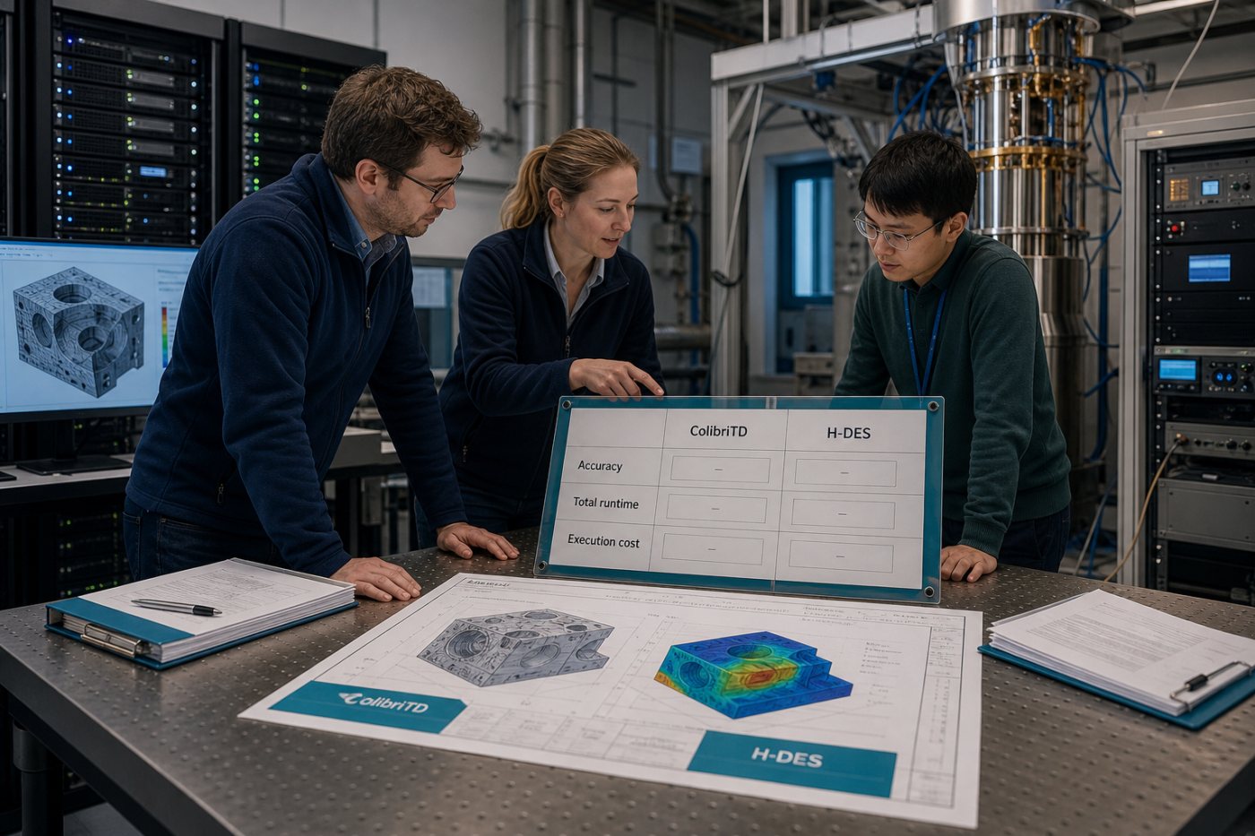 Une validation industrielle compare H-DES à un solveur classique selon la précision, la durée totale et le coût d’exécution.