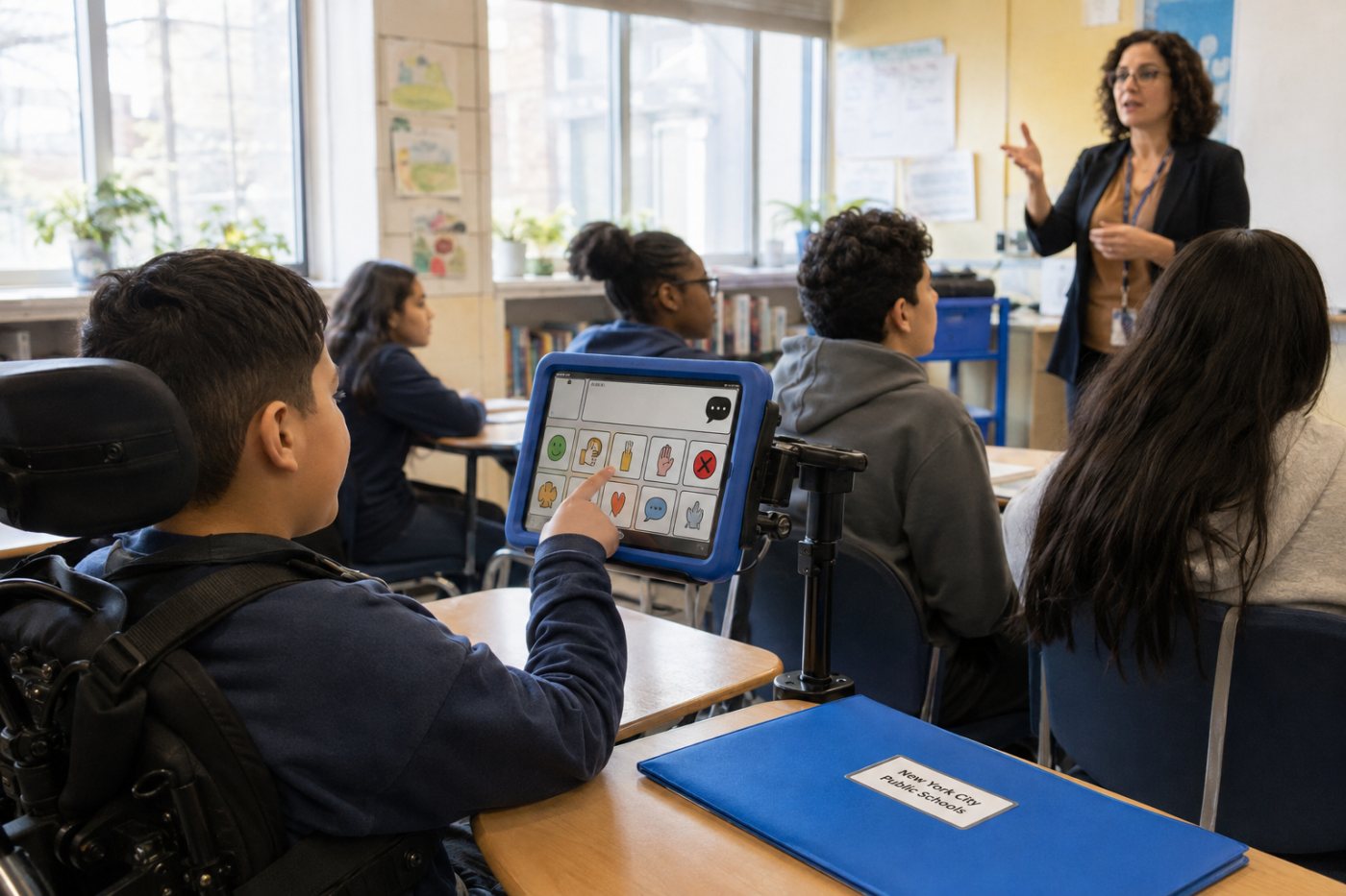 Un élève utilise une technologie d’assistance pour participer au cours malgré les restrictions générales.