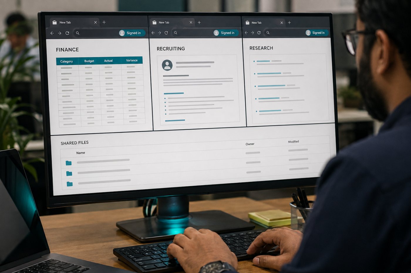 ایک user کے finance، recruiting اور research Bots کا مشترک persistent cloud computer، logins اور files