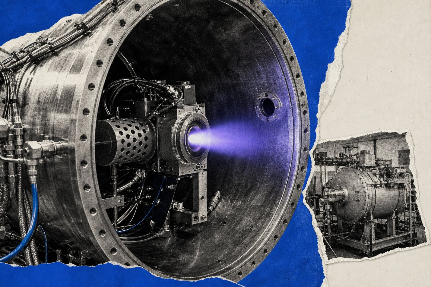 Prototype de propulsion aérobie testé dans une chambre à vide avant la démonstration orbitale de KREIOS-1.