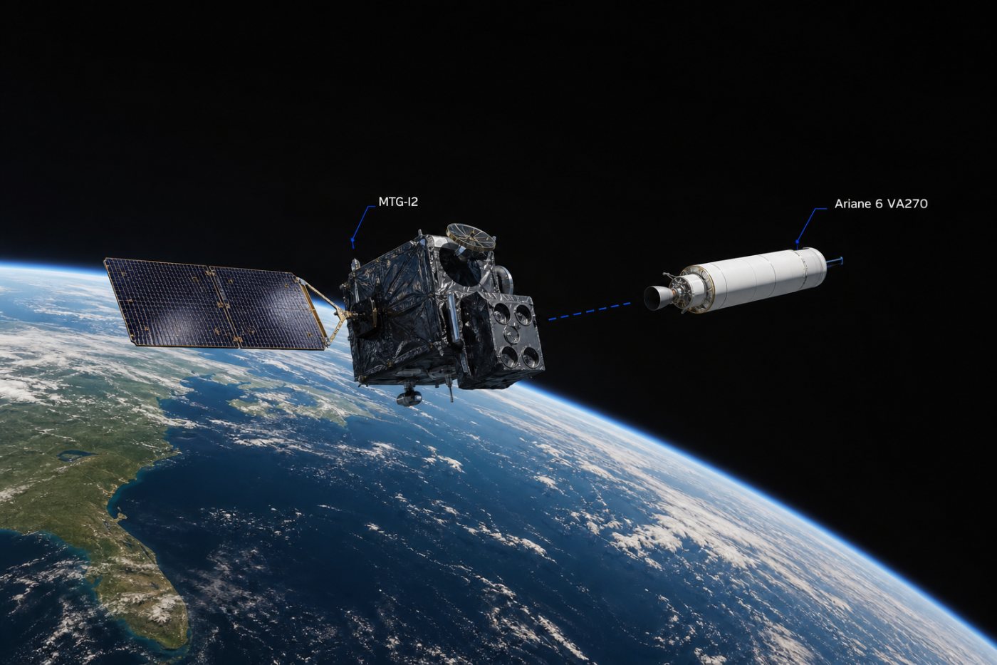 MTG-I2 separates from Ariane 6 after launching from French Guiana.