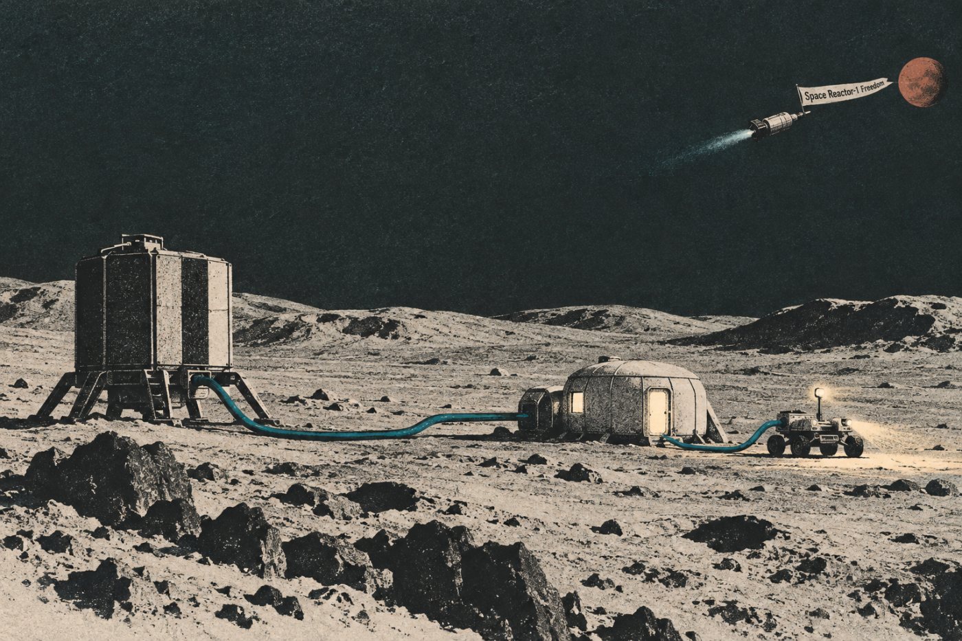 Den planerade Lunar Reactor-1 som energikälla för en framtida månbas under månens mörker.