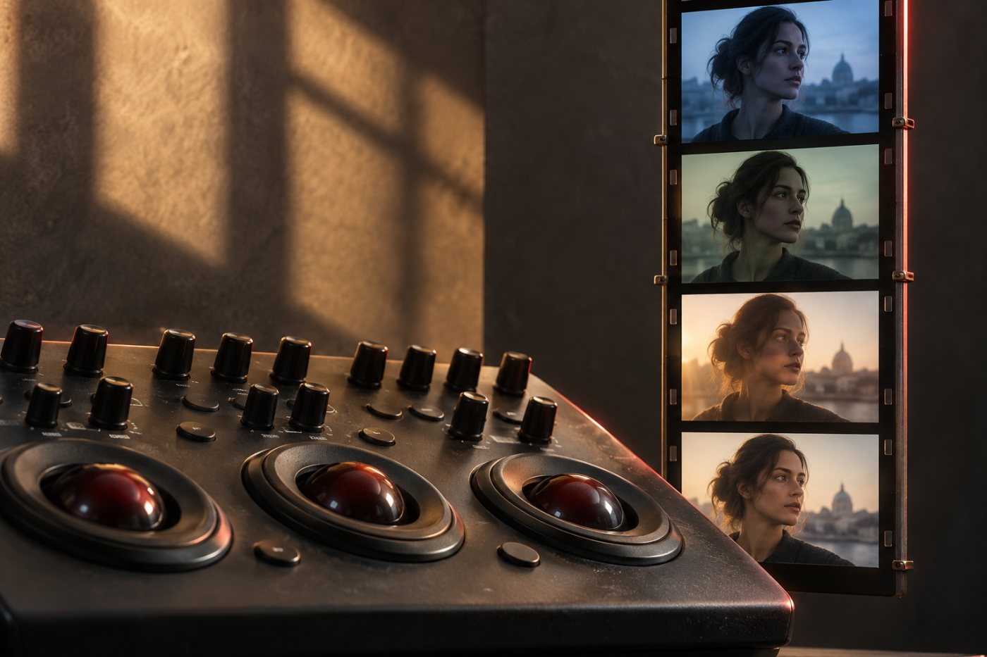 Ein DaVinci Resolve Micro Color Panel steht für den spezialisierten Farbabgleich mehrerer Aufnahmen innerhalb des Resolve-Workflows.