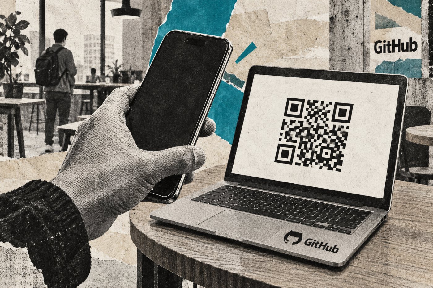 Ponsel yang menyimpan passkey GitHub memindai kode QR pada komputer terdekat untuk menyelesaikan login.