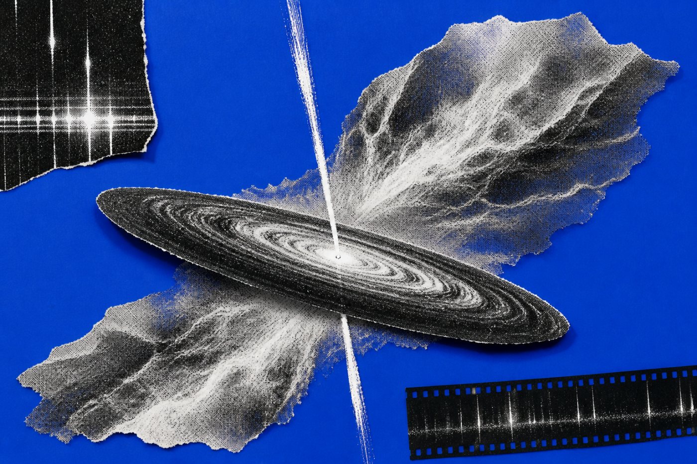 Un disco protoplanetario inclinado con emisión extendida de hidrógeno molecular y un jet perpendicular de neón ionizado.