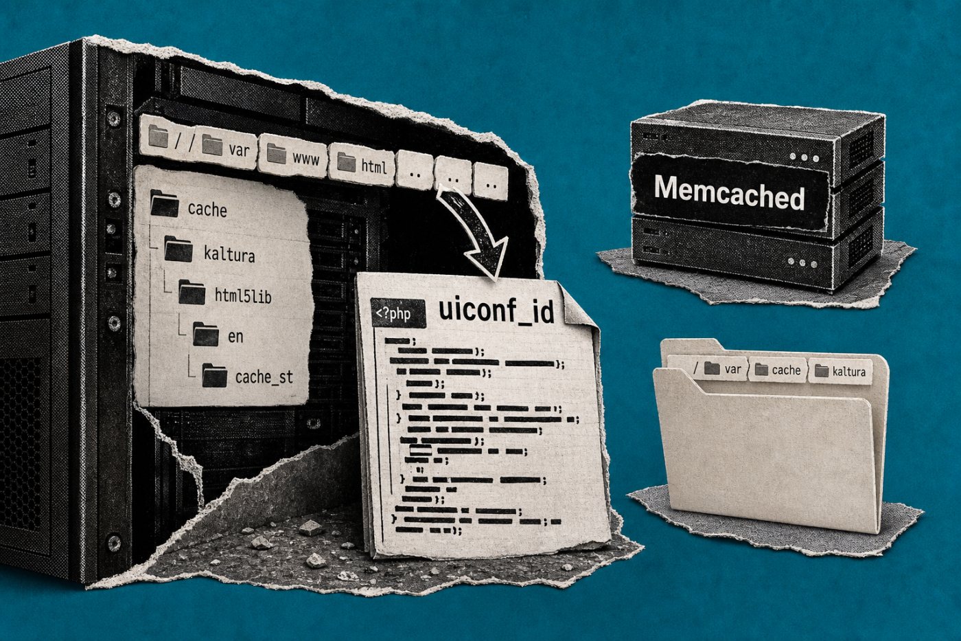 Файловый кеш Kaltura допускает опасную запись через uiconf_id, тогда как Memcached не создаёт файл на диске.