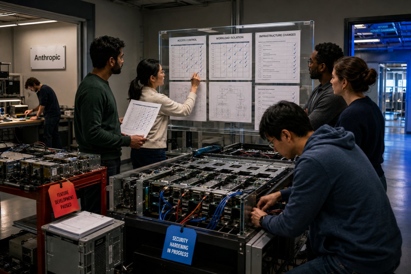 Equipes de produto da Anthropic atuam temporariamente em controles de acesso, isolamento e revisão de infraestrutura.