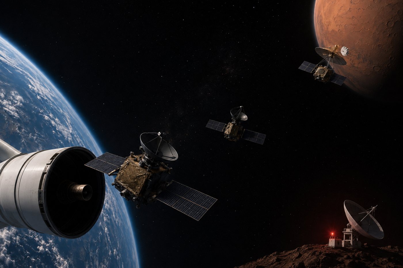 L’orbiteur franchit le lancement, la croisière vers Mars et les essais orbitaux séparant la livraison de la mise en service.