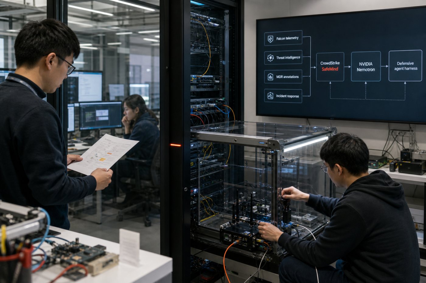 NVIDIA Nemotron이 CrowdStrike 보안 데이터로 후속 학습되고 전용 방어 하네스에 연결되는 과정
