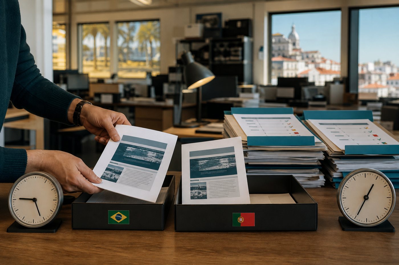 Envio de newsletter ajustado ao horário local de leitores no Brasil e em Portugal, com resultados separados por região.
