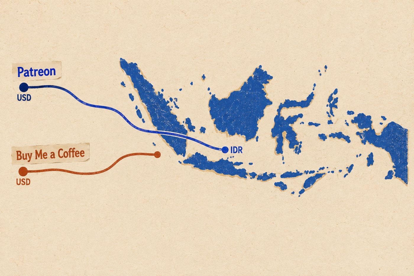 Patreon mencantumkan jalur pencairan ke Indonesia, sedangkan daftar Buy Me a Coffee belum mencantumkan Indonesia.