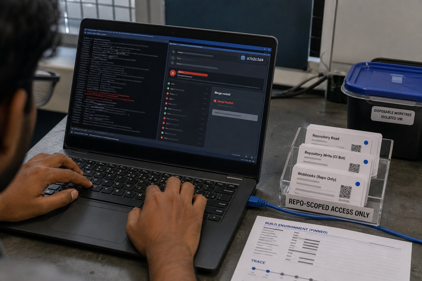 বিচ্ছিন্ন repository-তে সীমিত credential দিয়ে candidate patch-এর বিরুদ্ধে মূল exploit replay এবং ব্যর্থ merge gate
