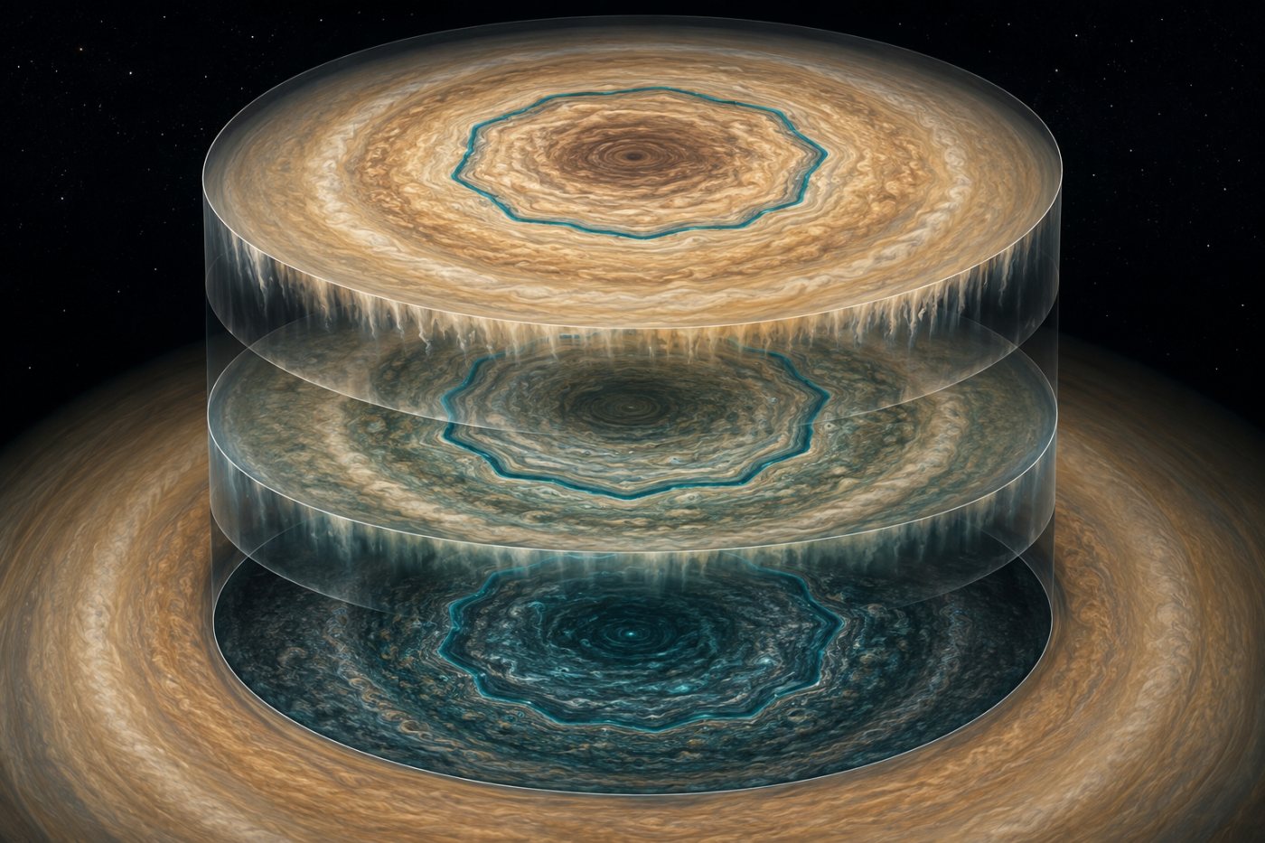 Different wavelengths trace Saturn’s southern decagon through multiple atmospheric layers