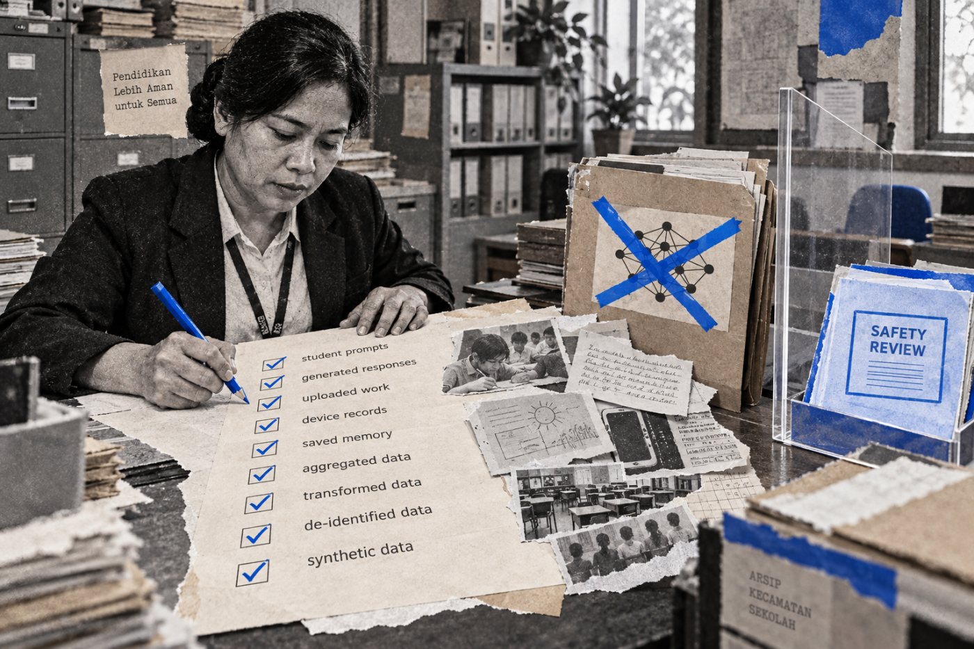 Petugas privasi sekolah memeriksa cakupan data siswa dan pemisahannya dari pelatihan model AI.