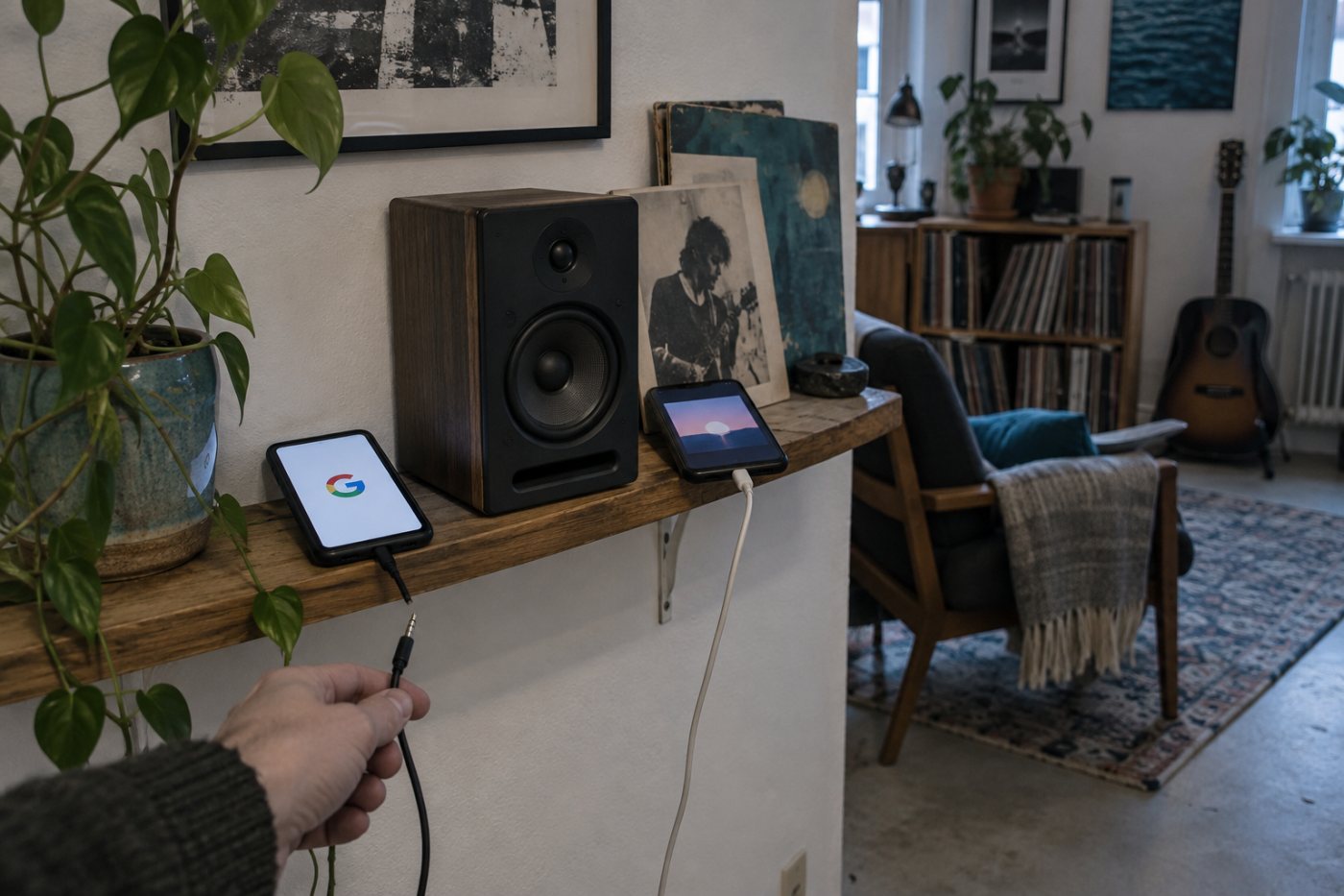 Inloggning med Google och länkning av ett externt musikkonto visas som separata kopplingar.