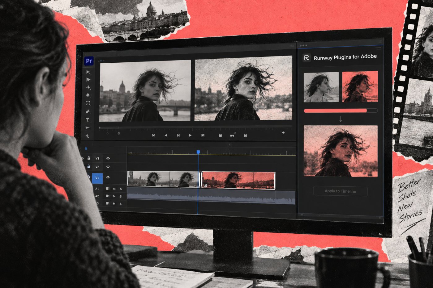 Клип из Premiere Pro обработан через Runway Edit Studio и возвращён на временную шкалу с исходной продолжительностью.