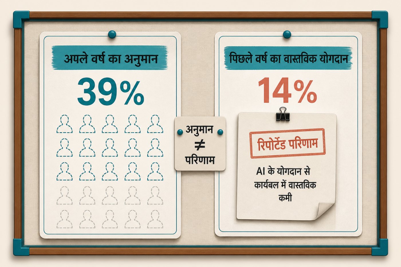 AI से संभावित कर्मचारी-कटौती के अनुमान और पिछले वर्ष के वास्तविक बदलाव की तुलना