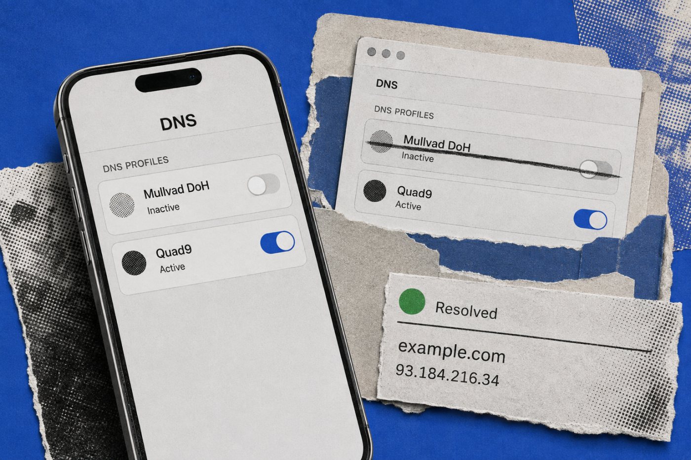 Profil Mullvad DoH pada perangkat Apple diganti dengan profil Quad9 agar resolusi DNS tetap berfungsi.