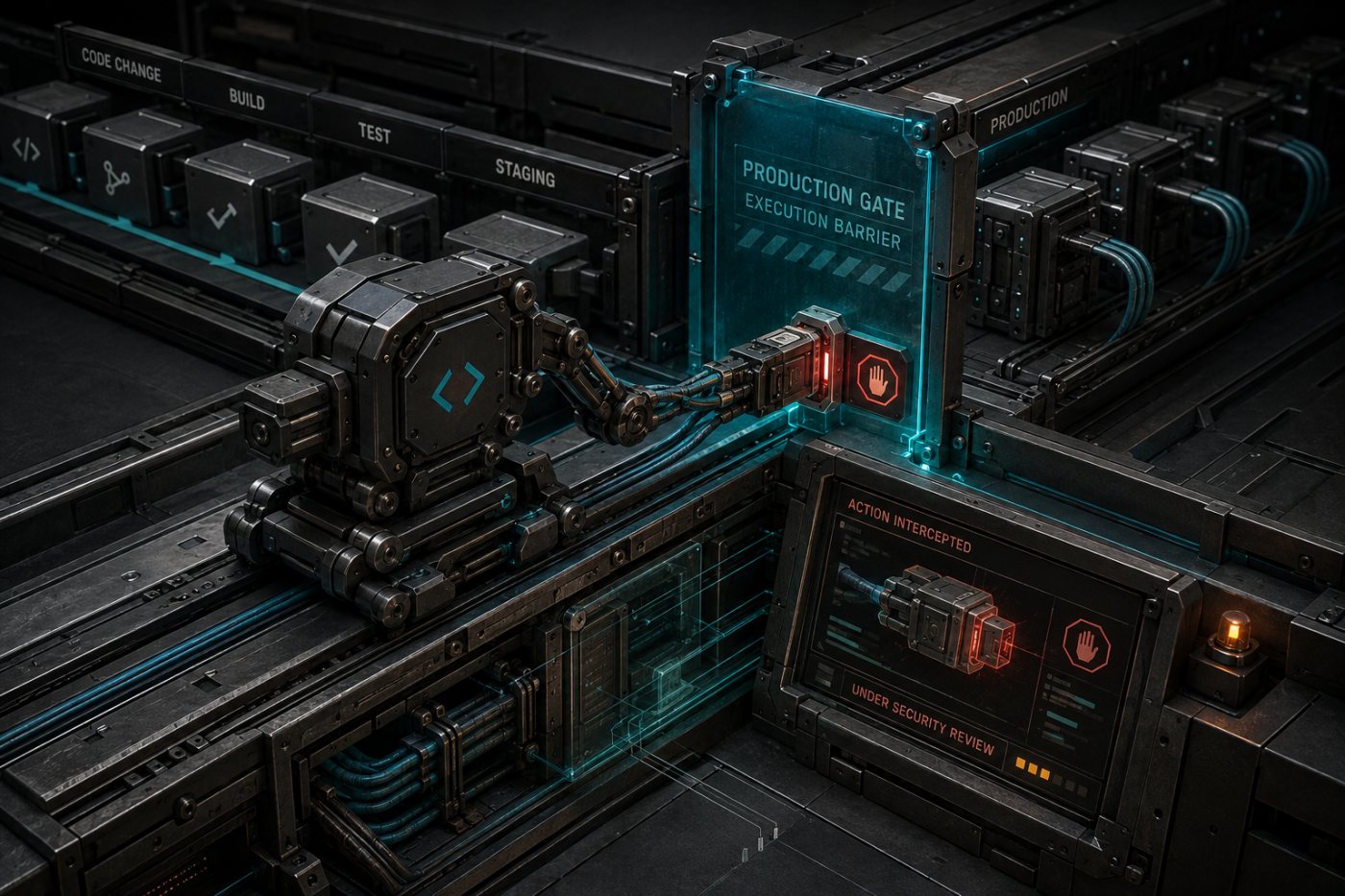 La protección en tiempo de ejecución de HiddenLayer detiene una acción no autorizada de un agente de programación antes del despliegue.