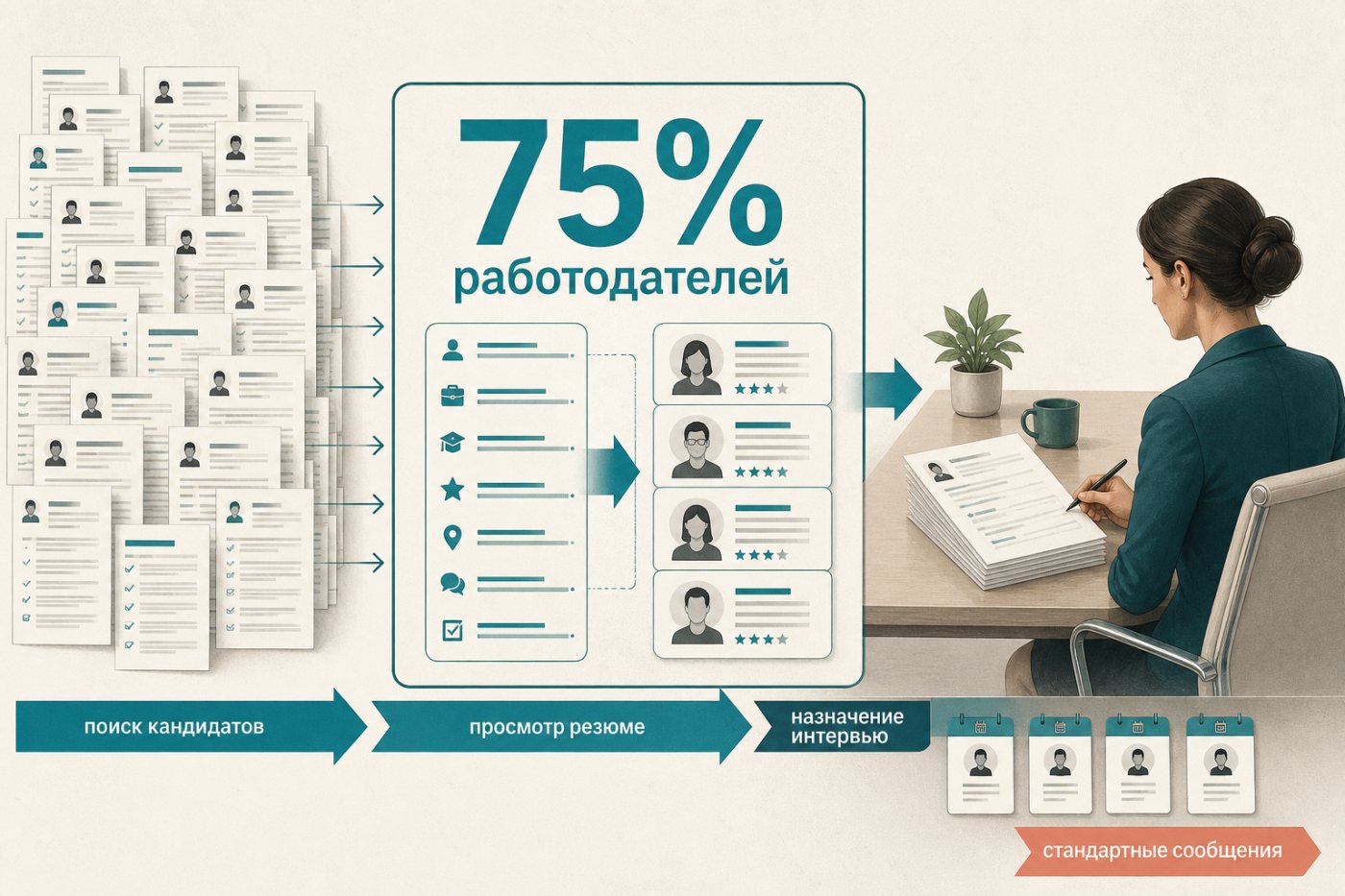 Автоматический первичный отбор сокращает поток анкет для ручной проверки рекрутером