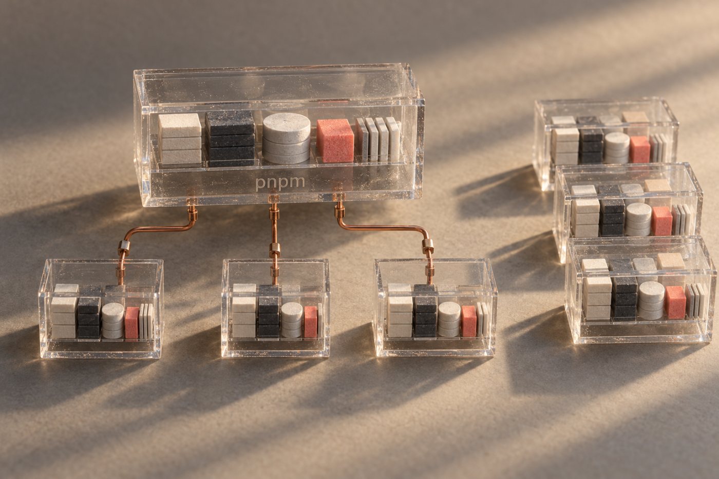 Store theo nội dung của pnpm chia sẻ cùng tệp gói cho nhiều cây node_modules, giúp giảm dữ liệu lưu trùng.