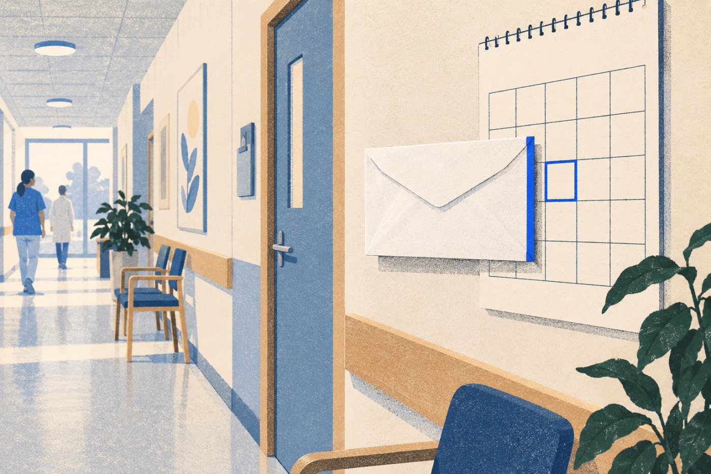 En vårdkallelse i klinikmiljö visar hur vissa utskick i Kivra kan kopplas till kalenderfunktioner.