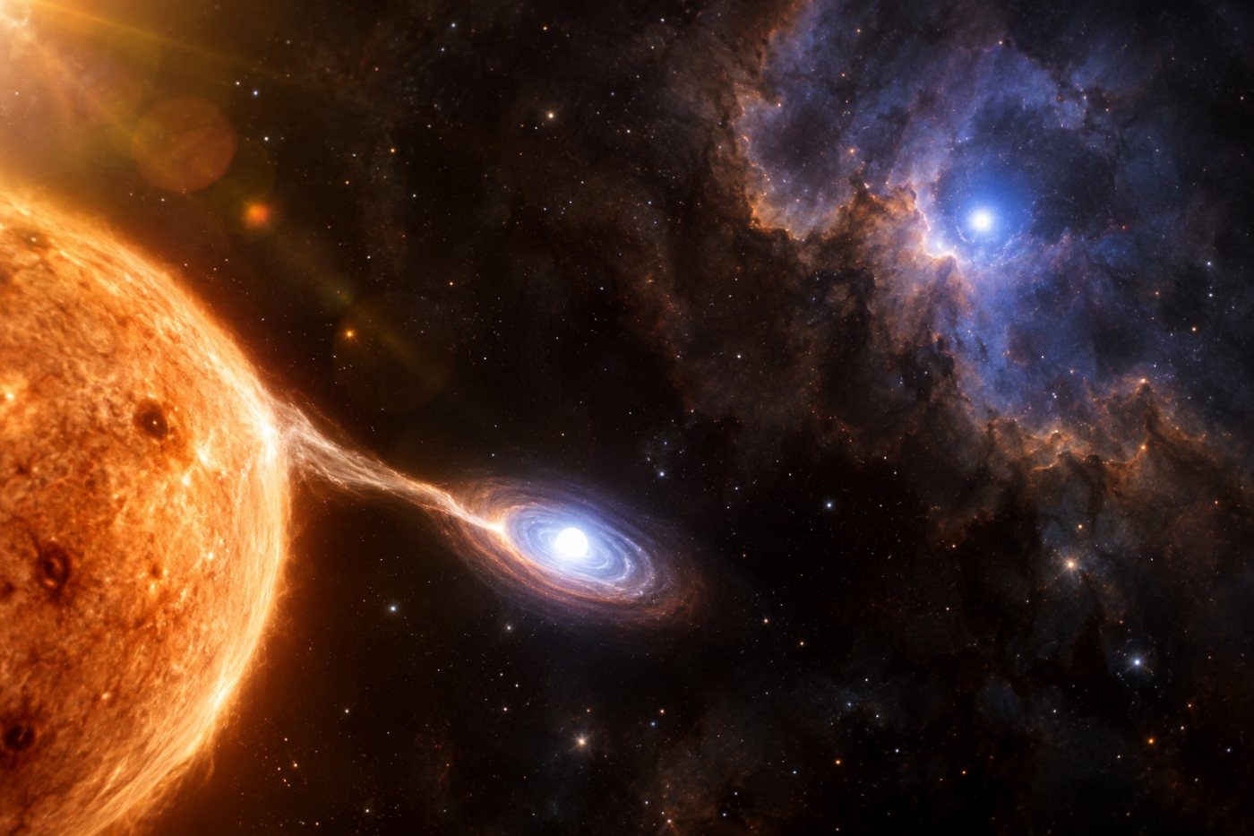 पदार्थ ग्रहण करता श्वेत बौना और आसपास की गैस को आयनित करता हाइपरसॉफ्ट पराबैंगनी विकिरण