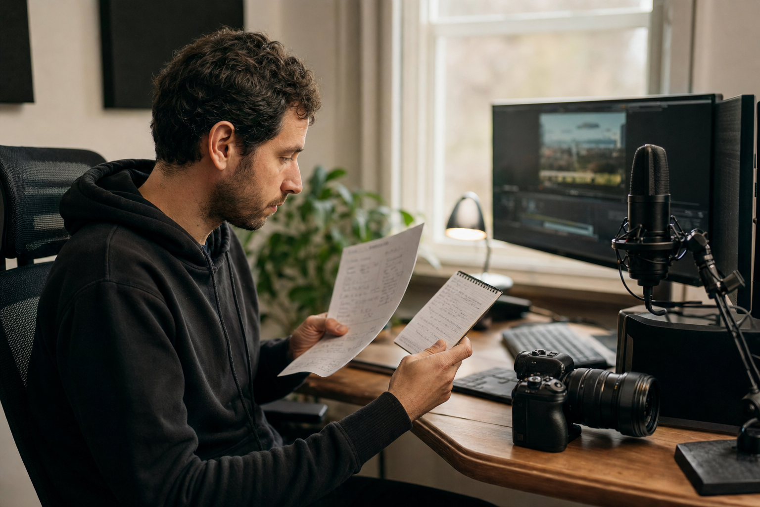A creator reviews original footage and narration options before publication